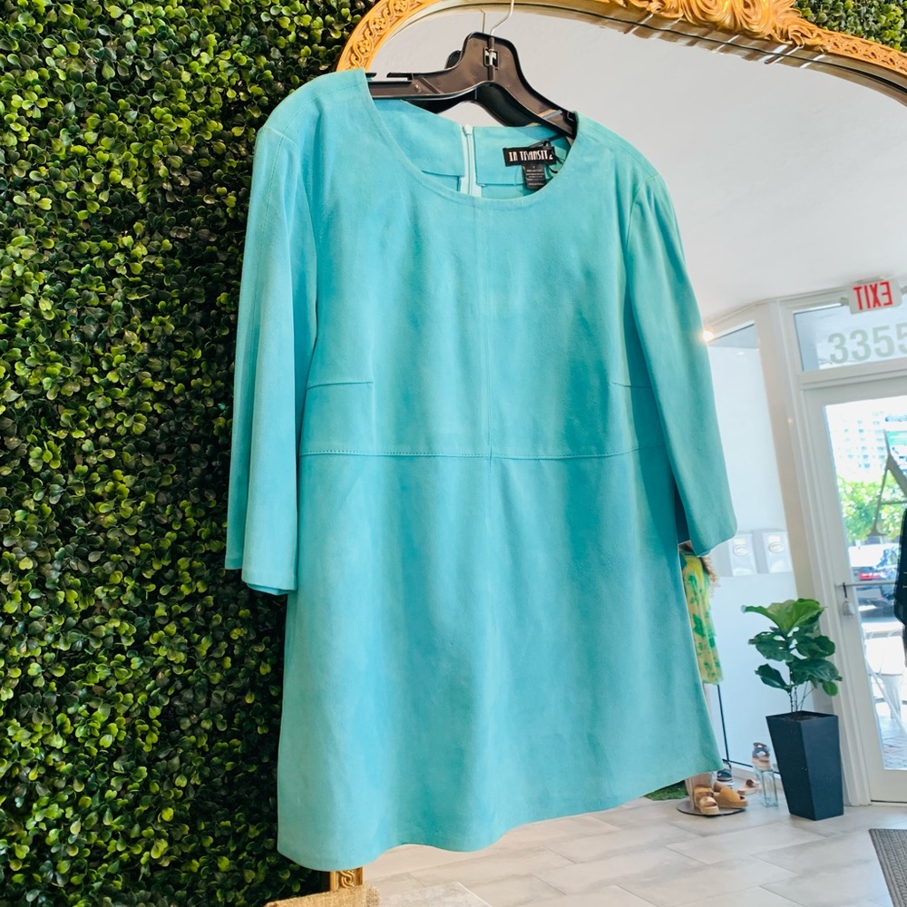 In Transit 2 Gorgeous Turquoise Aqua 100% Leather/Suede Shirt Top Tunic Turkey